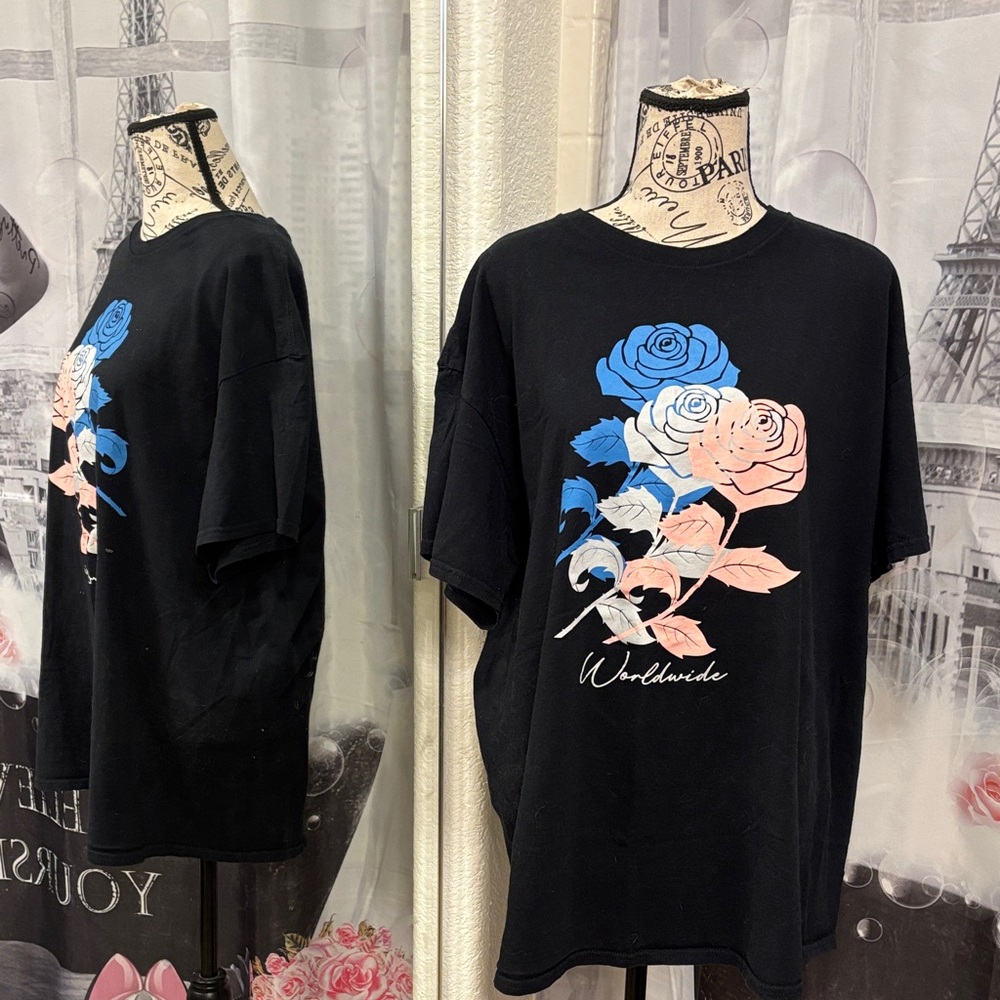 Popular Poison Worldwide Rose Graphic Design T-shirt